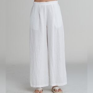 DKNY White Linen Blend High Rise Elastic Wide Leg Flowy Pants Sz Large